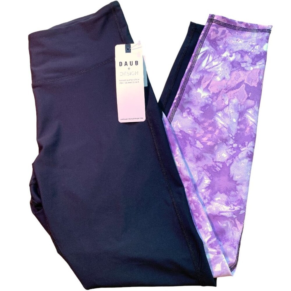 NWT, Daub + Design XL Leggings, Purple, Asymmetrical Tie-Dye